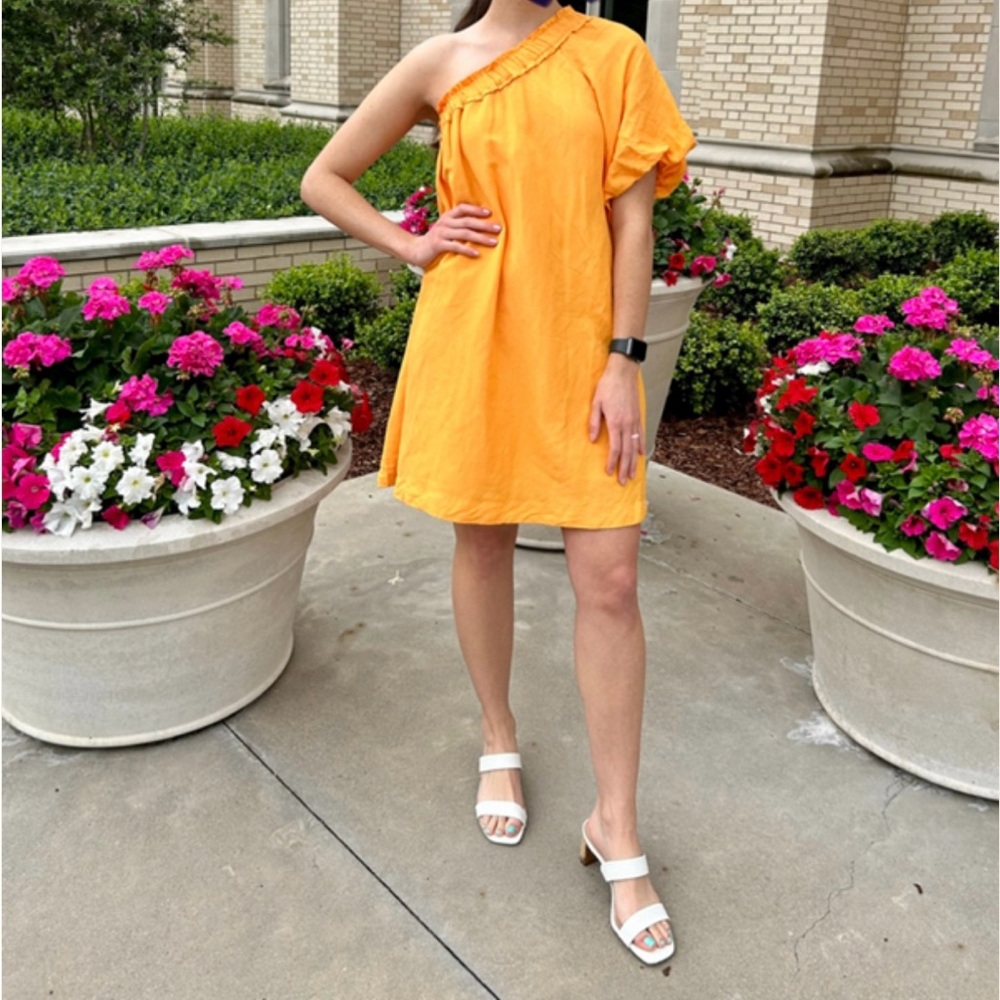Anthropologie One-Shoulder Dress in Vibrant Orange Size M- NWOT - Picture 6 of 7